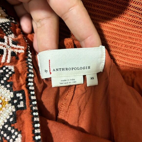 Anthropologie Women's Poetry Maxi Skirt Brown XS Geometric Pull On Bohemian - Picture 4 of 9